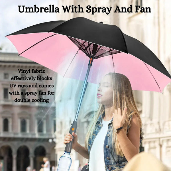 UPF 50+ Travel Umbrella for Sun & Rain, 3 in 1 Umbrella with Fan and Mister