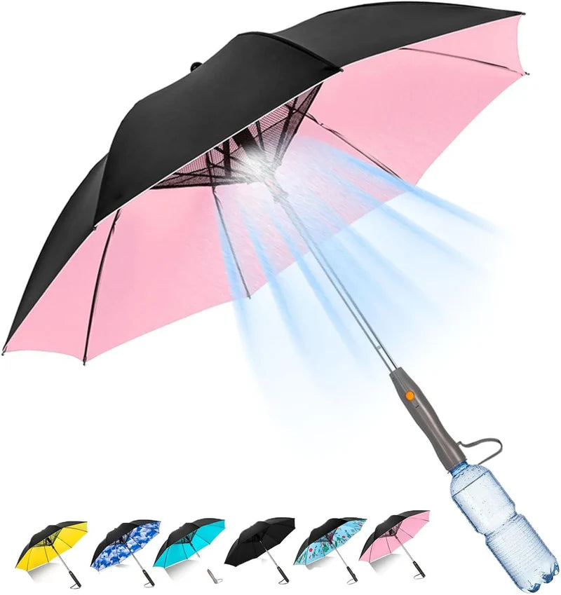 UPF 50+ Travel Umbrella for Sun & Rain, 3 in 1 Umbrella with Fan and Mister