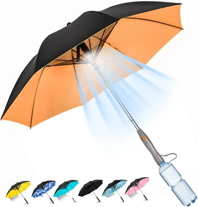 UPF 50+ Travel Umbrella for Sun & Rain, 3 in 1 Umbrella with Fan and Mister