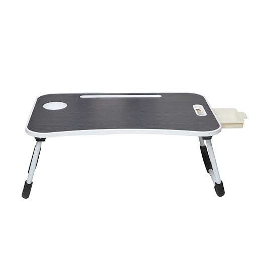 Foldable Laptop Table with Cup Holder, Tablet Groove and Mini Drawer