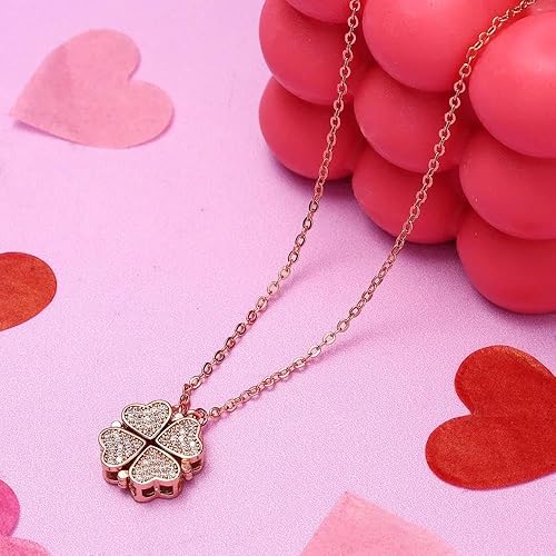 Heart Clover magnetic necklace stainless steel for girls & women