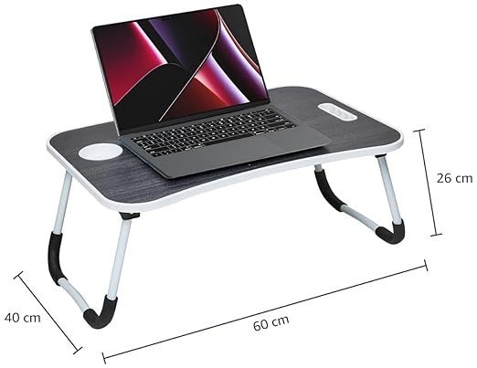 Foldable Laptop Table with Cup Holder, Tablet Groove and Mini Drawer