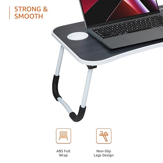 Foldable Laptop Table with Cup Holder, Tablet Groove and Mini Drawer