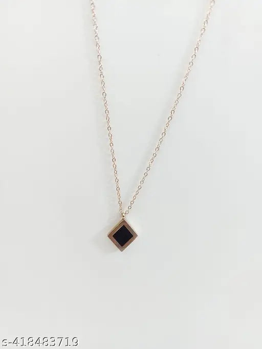 Black Square Pendant with Stainless Steel Chain