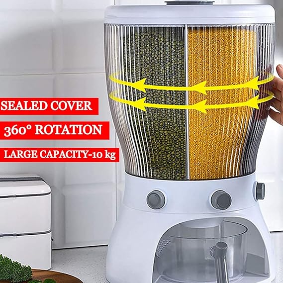 360° Rotating 4-Grid airtight Cereal pulses dispenser food Grain storage