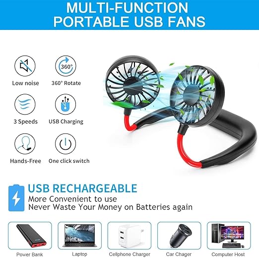 Portable Neck Fan Comes with USB Rechargeable Mini Fan