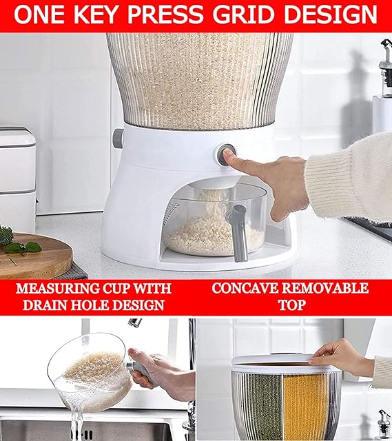 360° Rotating 4-Grid airtight Cereal pulses dispenser food Grain storage