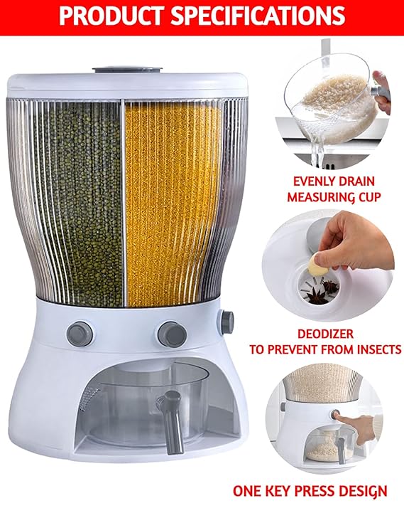 360° Rotating 4-Grid airtight Cereal pulses dispenser food Grain storage