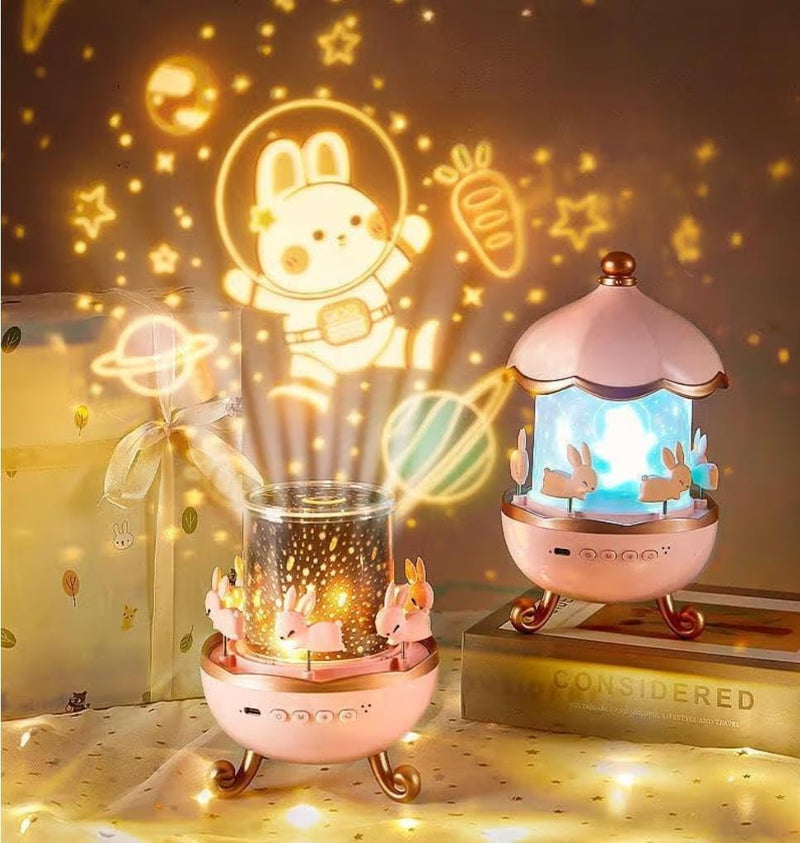 Bunny Night Light Cabin Projector Lamp 360° Rotatable LED Night Lamp for Kids Room Decor, Kids Night Lights for Girls Bedroom 6 Film Shade