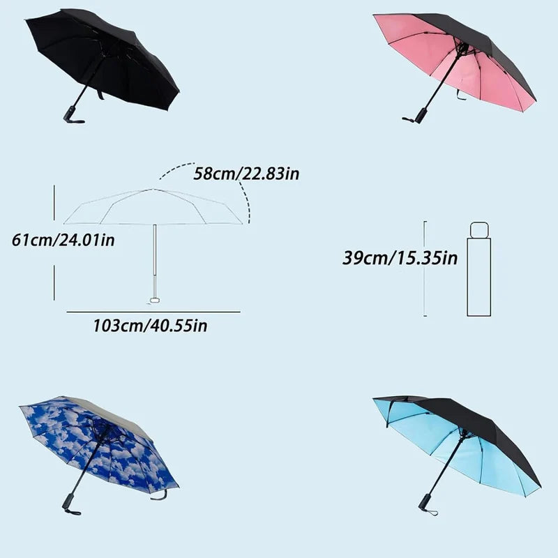 UPF 50+ Travel Umbrella for Sun & Rain, 3 in 1 Umbrella with Fan and Mister