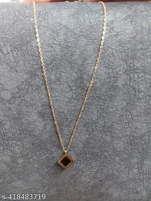 Black Square Pendant with Stainless Steel Chain