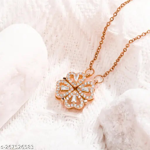 Magnetic Clover Heart Necklace Collection | 2 in 1 Necklace | Rose Gold, Gold, Silver | Waterproof, Anti-Tarnish, Hypoallergenic